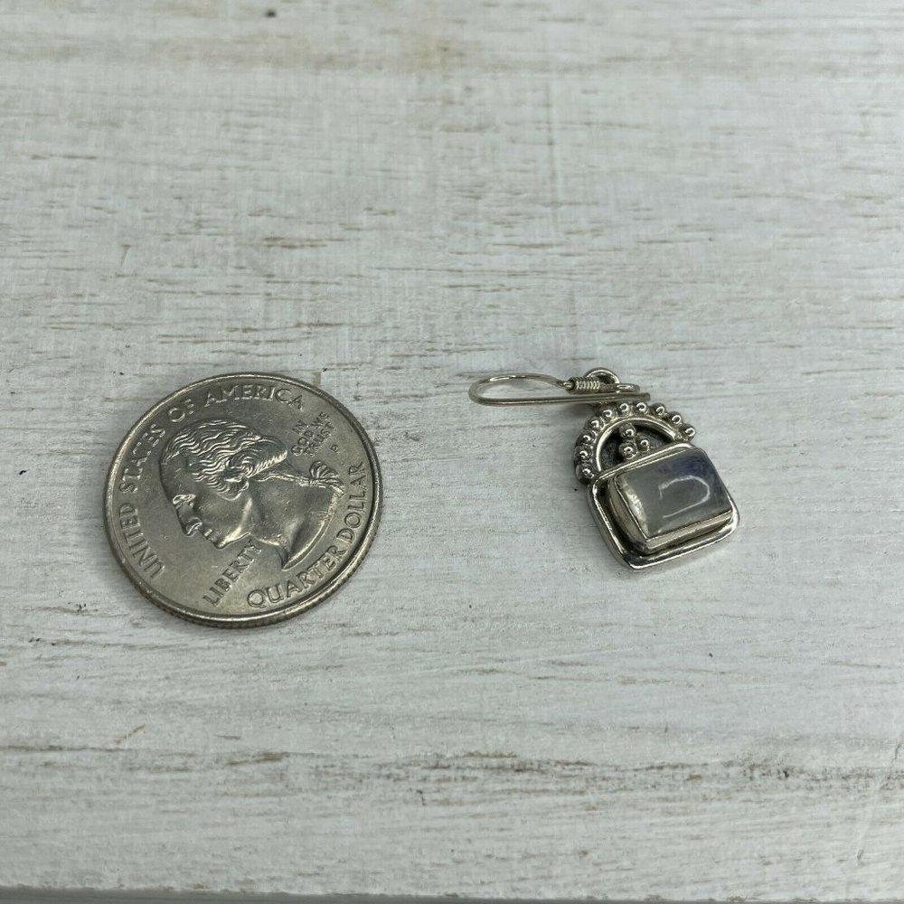 Vintage 925 Sterling Silver Rainbow Moonstone Drop Dangle Earrings - Picture 8 of 9